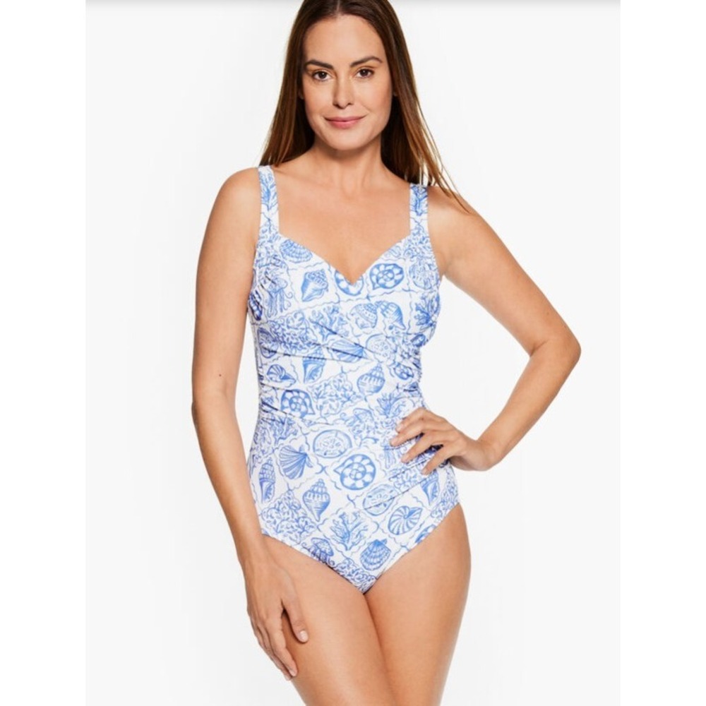 Miraclesuit x Talbots Sanibel Blue White Seashell Print One Piece Swimsuit 14
